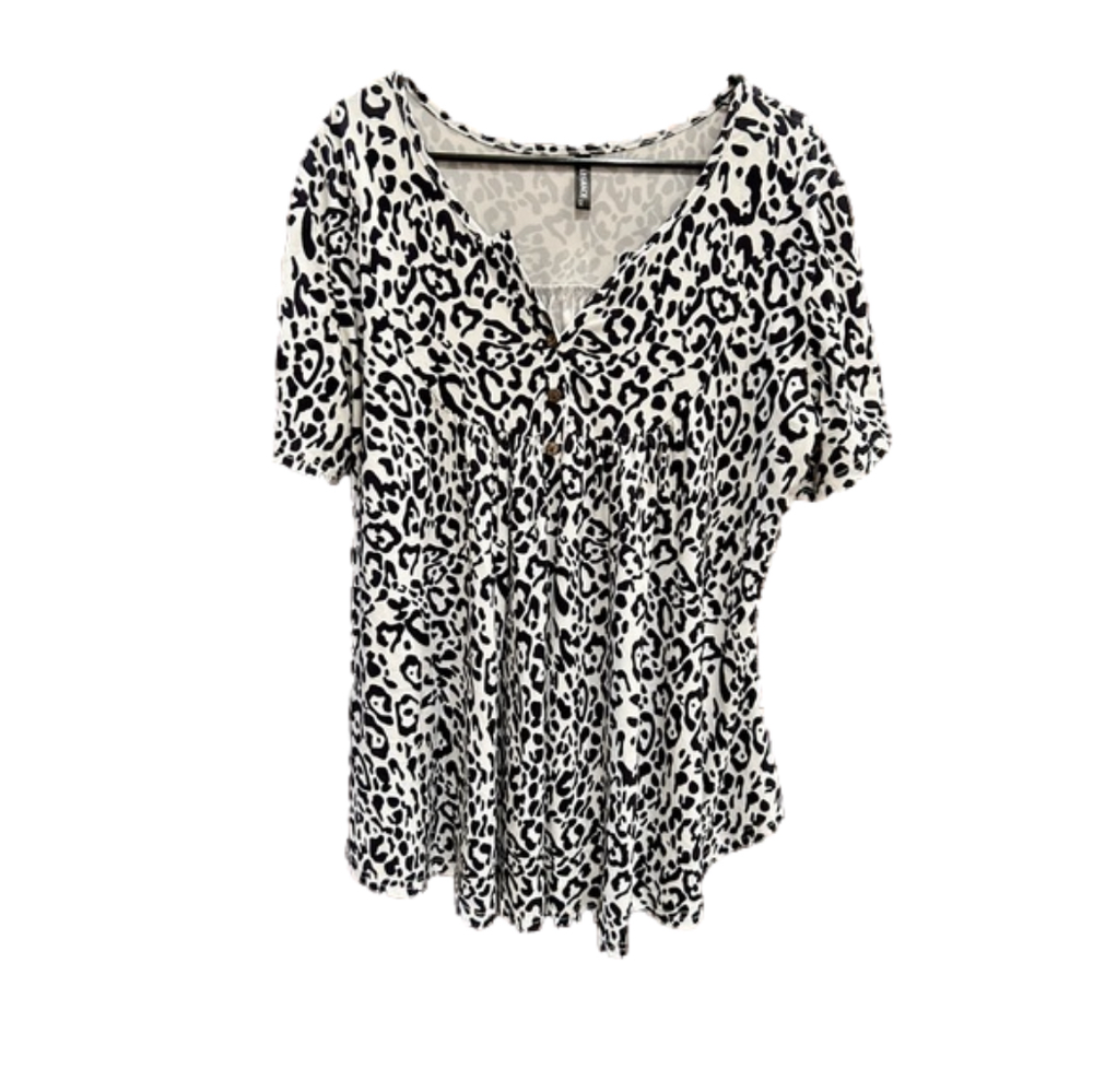 Allegrace Women's Plus Size Leopard Blouses Henley V Neck Button Up Short…